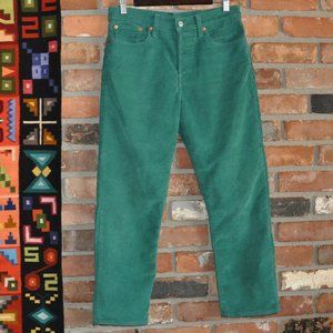 Levi's Green Wedgie High Rise Corduroy Button Fly White Tab Pants Cords W30 L26